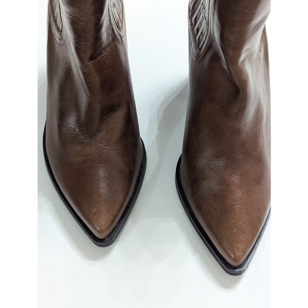 ZARA Brown Leather Ankle Boots Women's Size 6 - Picture 6 of 16
